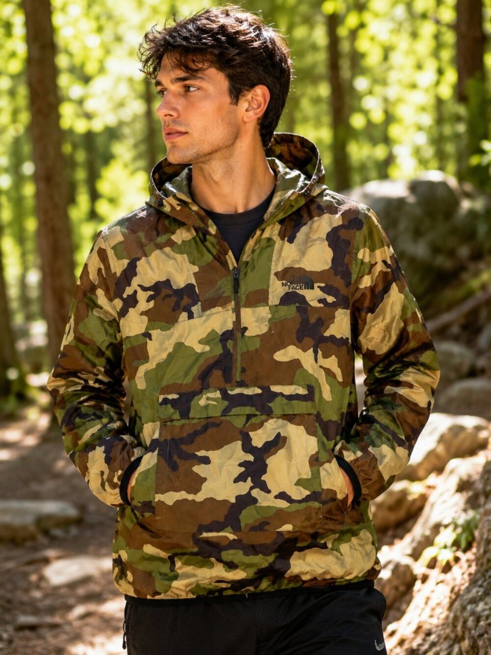 The North Face Camo Pullover Windbreaker Anorak Hooded Jacket Mens S